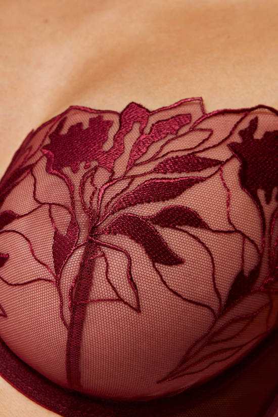 Coco embroidered soft bra dark red